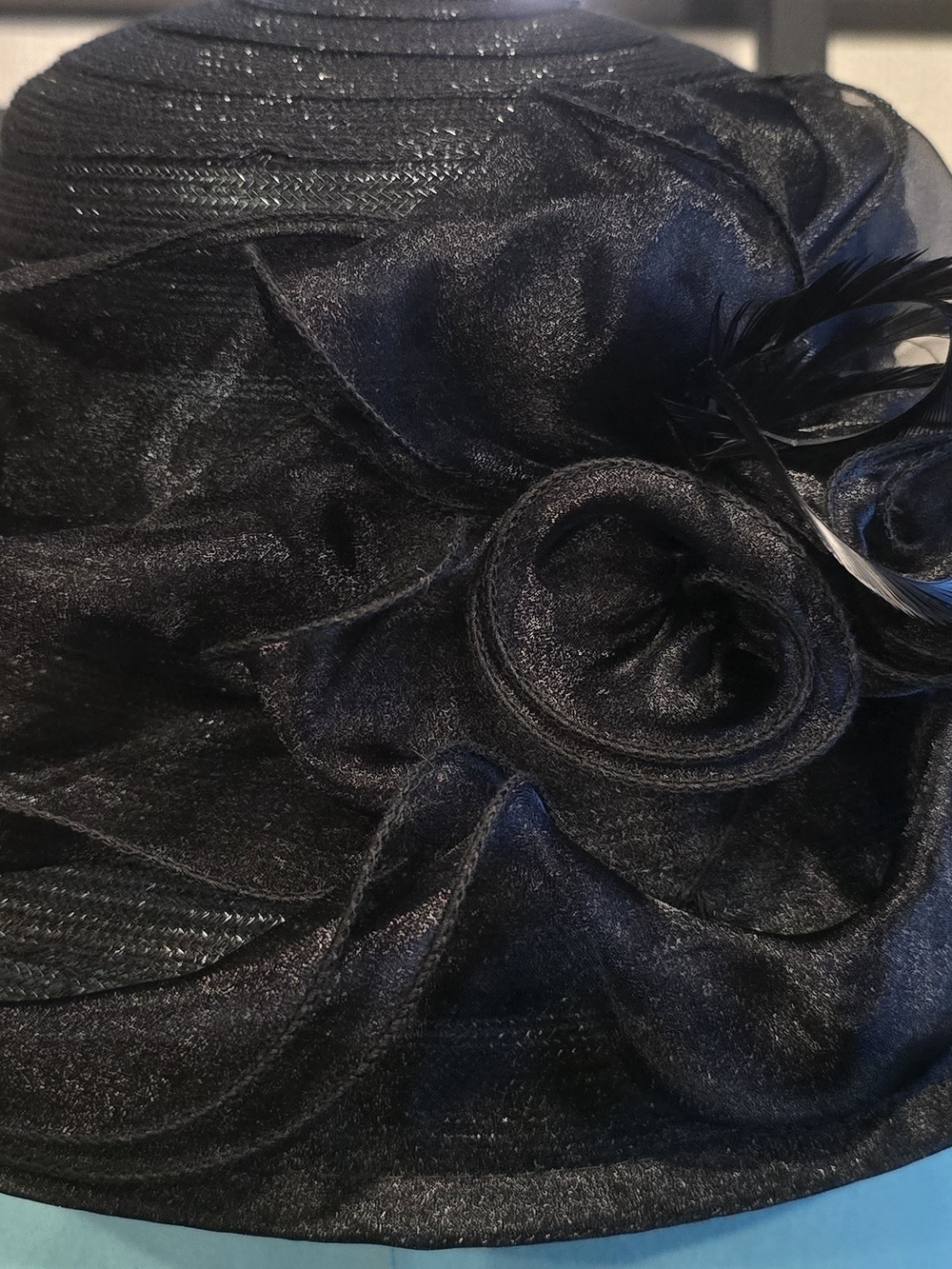 Ladiess Black Flower-Detail Dress Hat